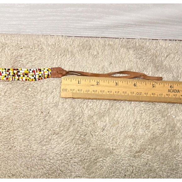Handcrafted Multicolor Beaded Leather Bracelet Necktie With Adjustable Ties - Picture 8 of 8